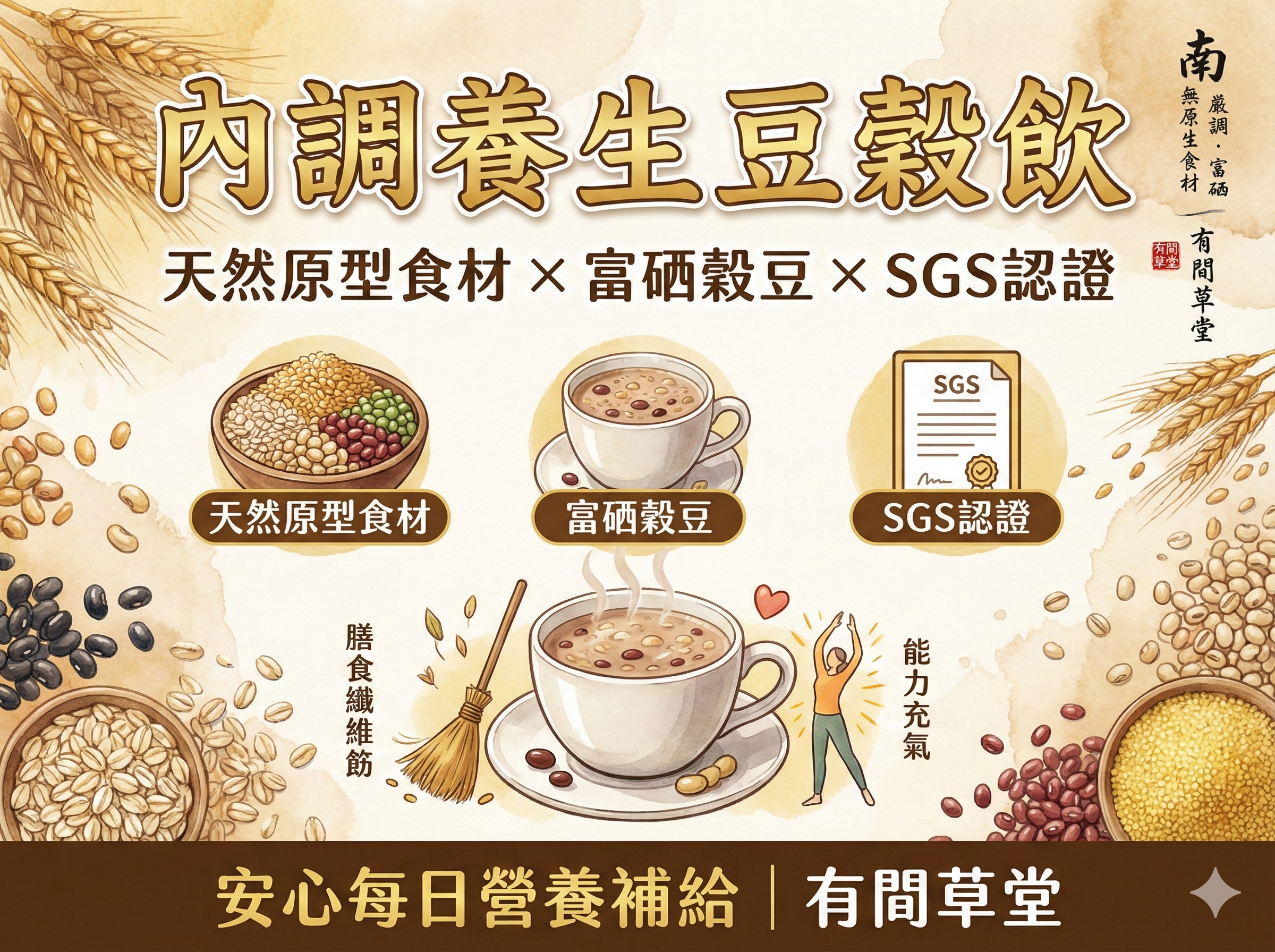 內調養生豆穀飲｜天然原型食材 × 富硒穀豆 × SGS認證｜安心每日營養補給｜有間草堂