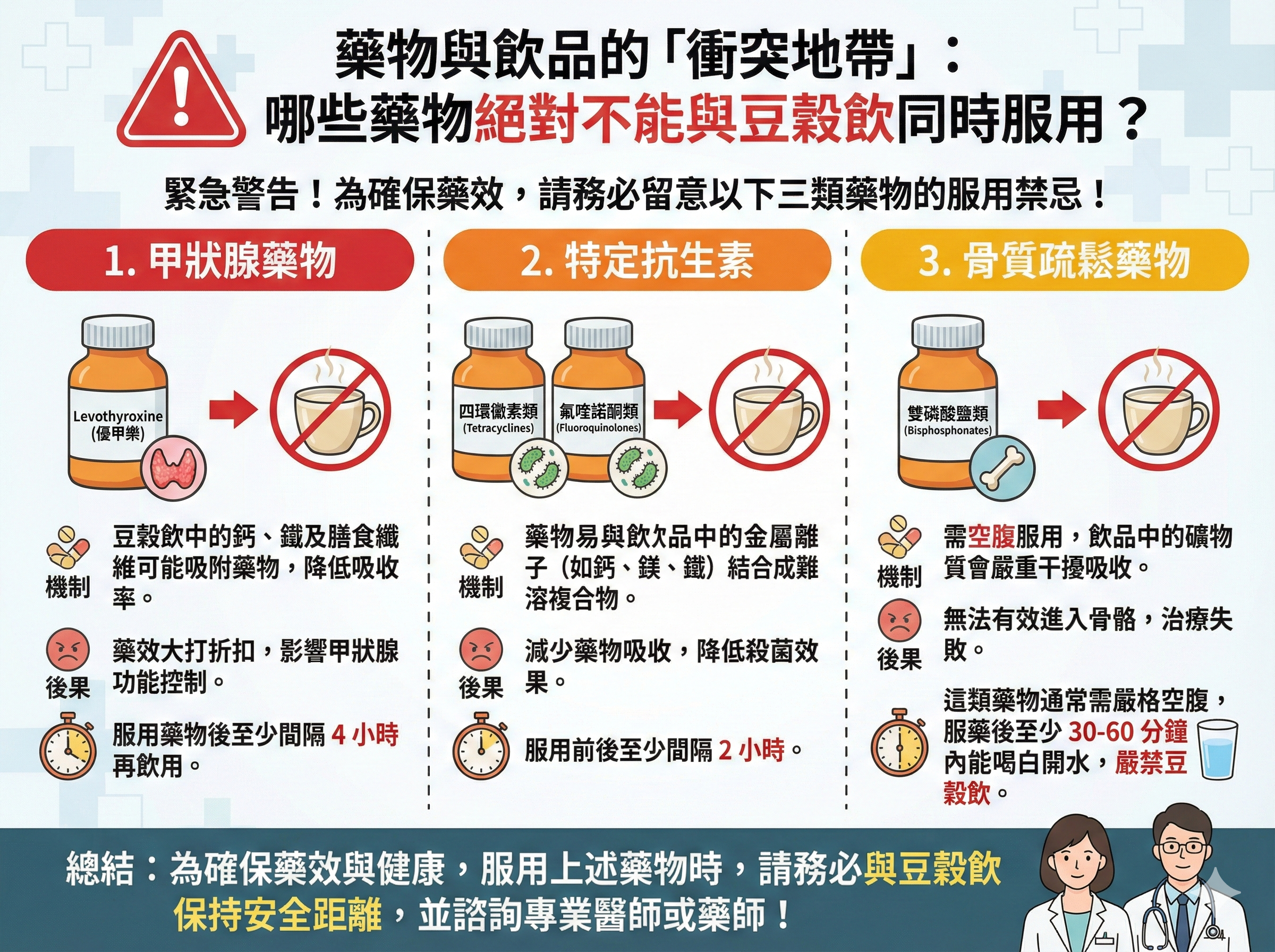 Q044 藥物與飲品的「衝突地帶」： 哪些藥物絕對不能與豆穀飲同時服用？