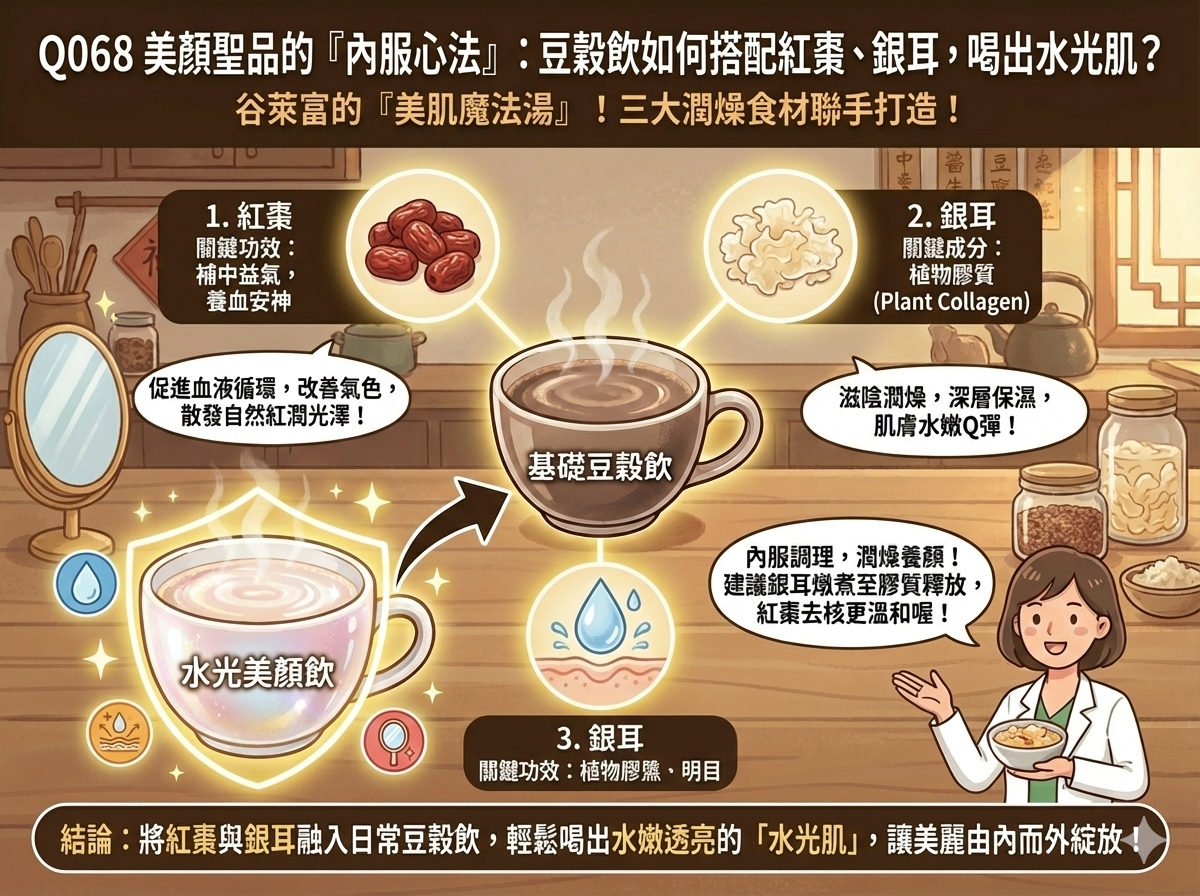 Q068 美顏聖品的「內服心法」： 豆穀飲如何搭配紅棗、銀耳，喝出水光肌？