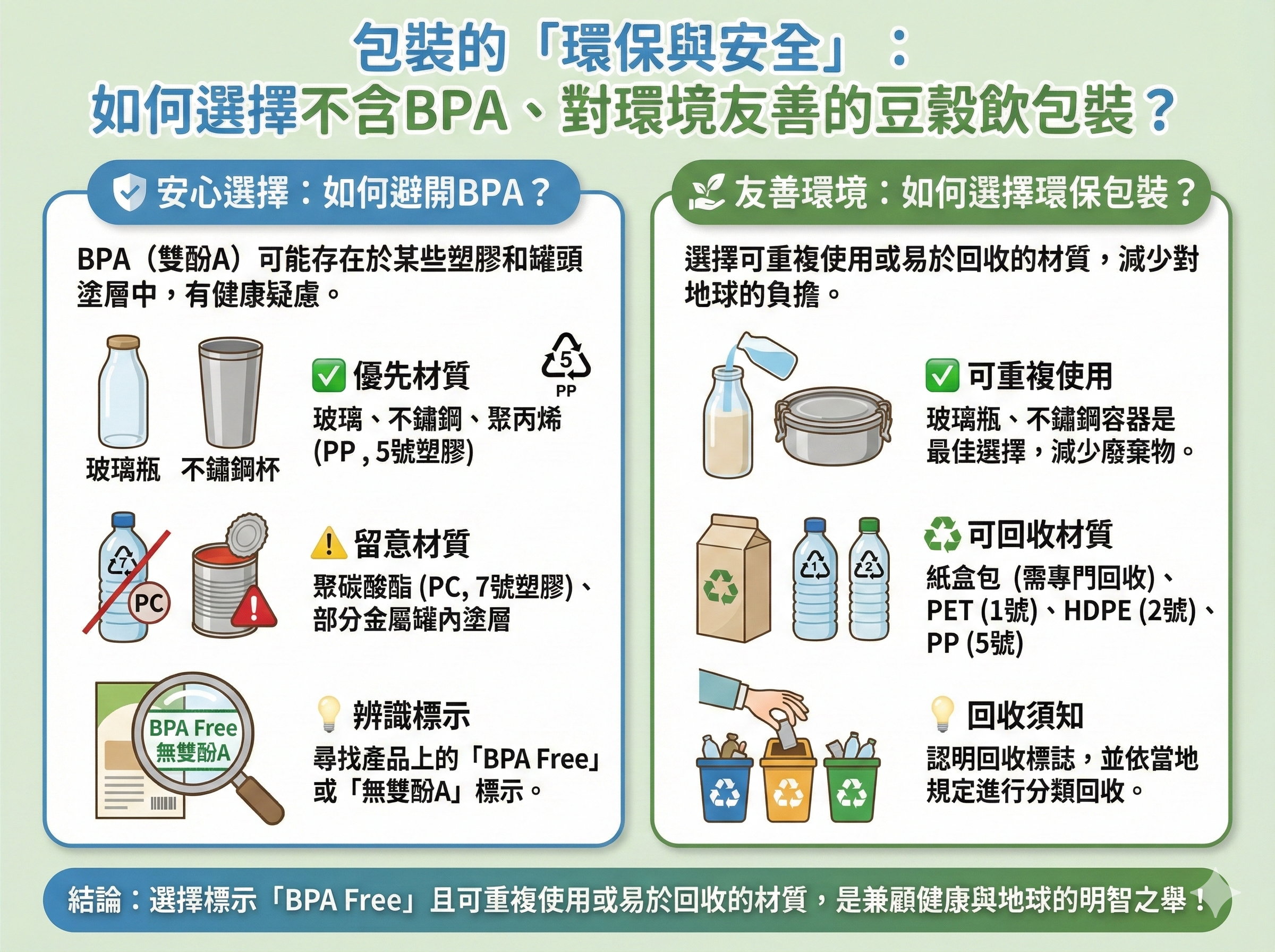 Q085 包裝的「環保與安全」： 如何選擇不含BPA、對環境友善的豆穀飲包裝？
