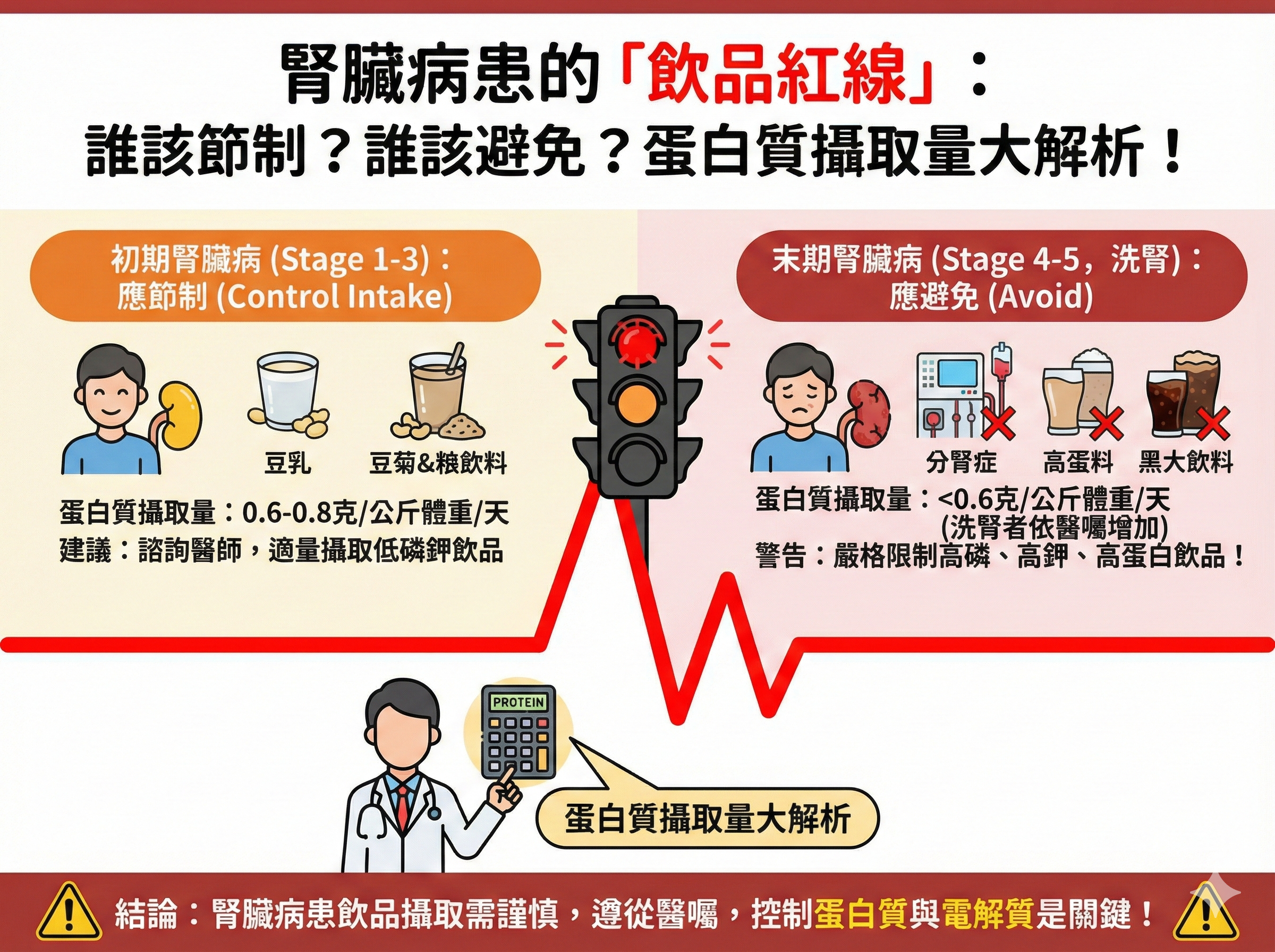 Q009 腎臟病患的「飲品紅線」： 誰該 節制？誰該避免？蛋白質攝取量 大解析！