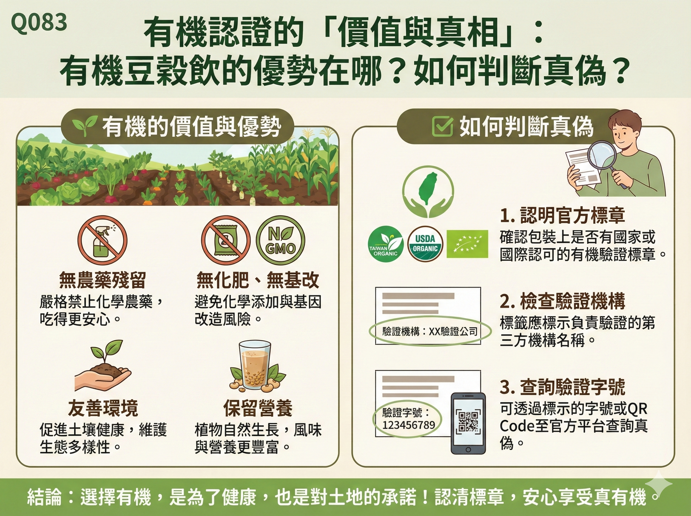 Q083 有機認證的「價值與真相」： 有機豆穀飲的優勢在哪？如何判斷真偽？