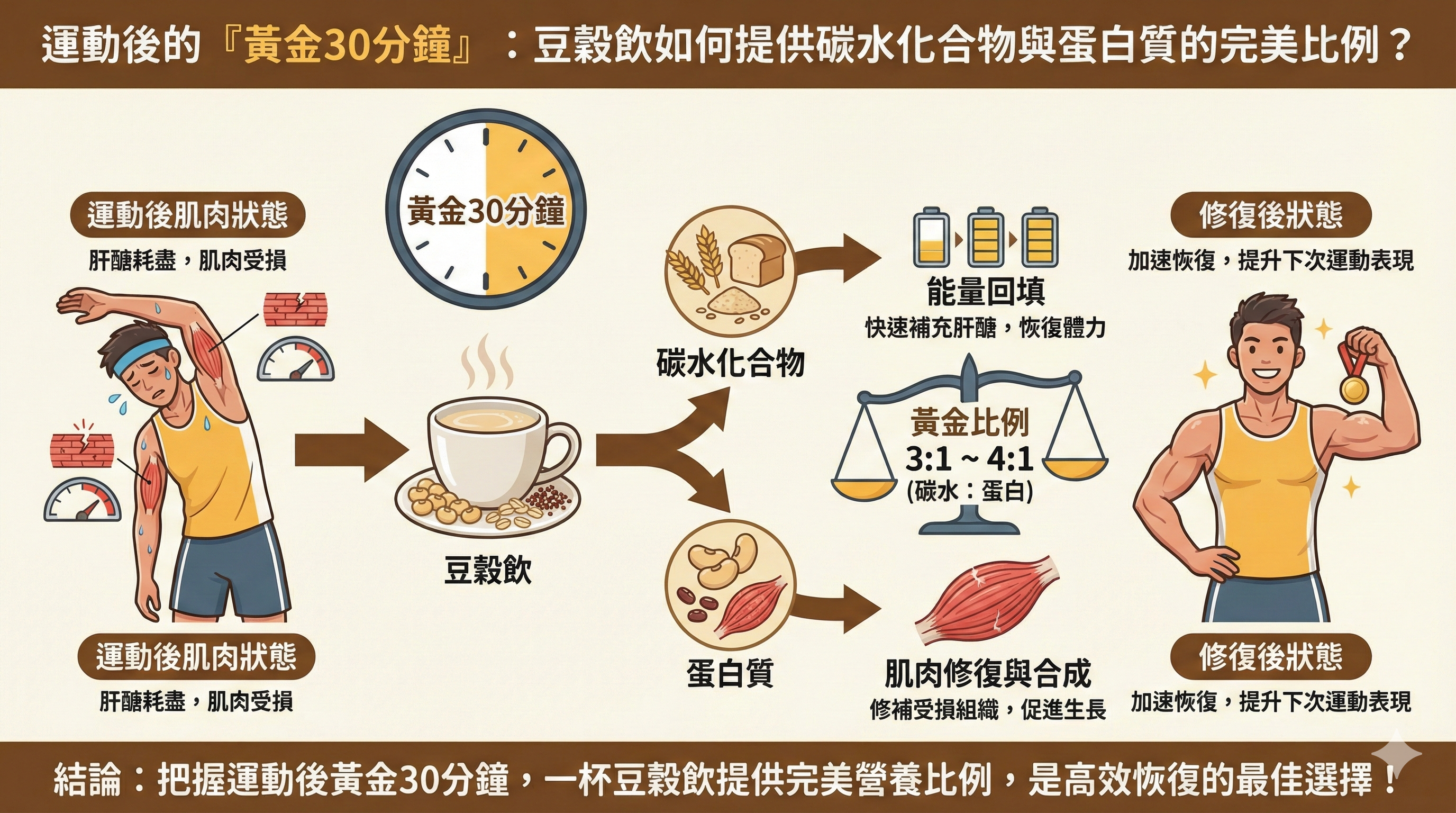 Q034 運動後的「黃金30分鐘」： 豆穀飲如何提供碳水化合物與蛋白質的完美比例？