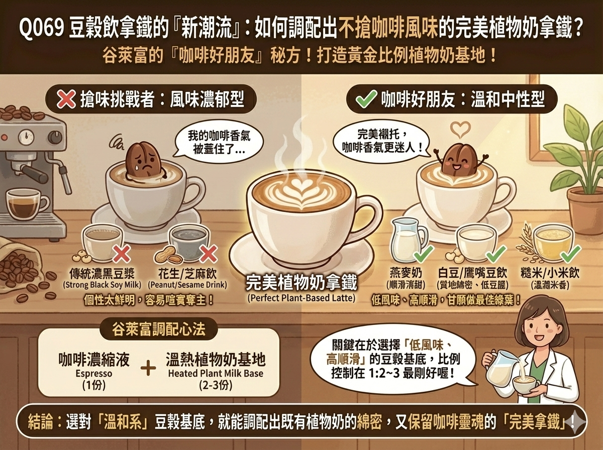 Q069 豆穀飲拿鐵的「新潮流」： 如何調配出不搶咖啡風味的完美植物奶拿鐵？