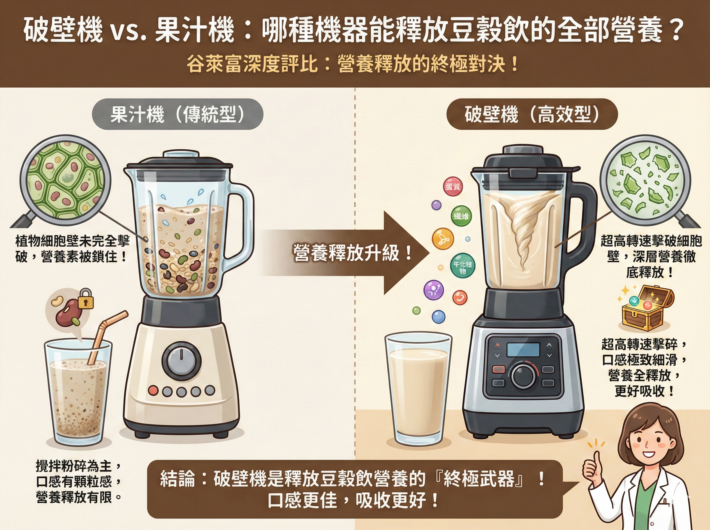 Q065 破壁機 vs. 果汁機： 哪種機器能釋放豆穀飲的全部營養？