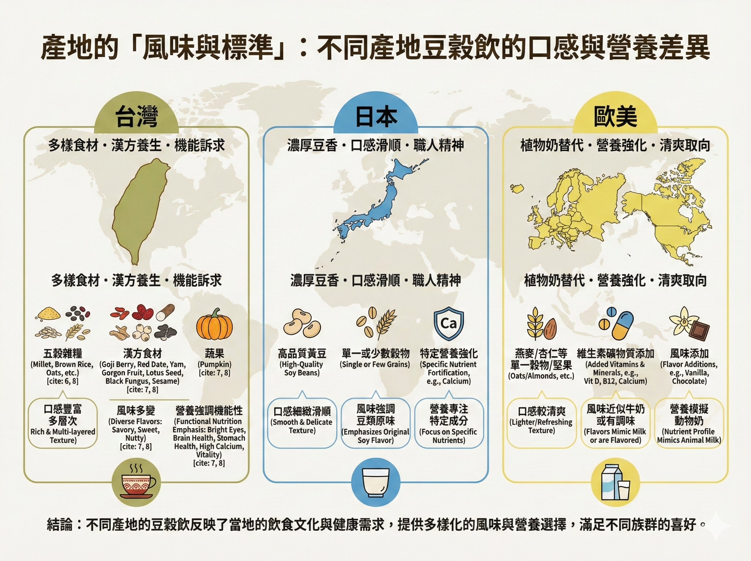Q086 產地的「風味與標準」： 不同產地的豆穀飲，在口感和營養上有何差異？