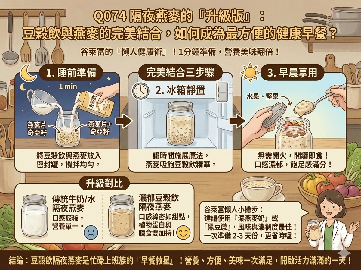 Q074 隔夜燕麥的「升級版」： 豆穀飲與燕麥的完美結合，如何成為最方便的健康早餐？