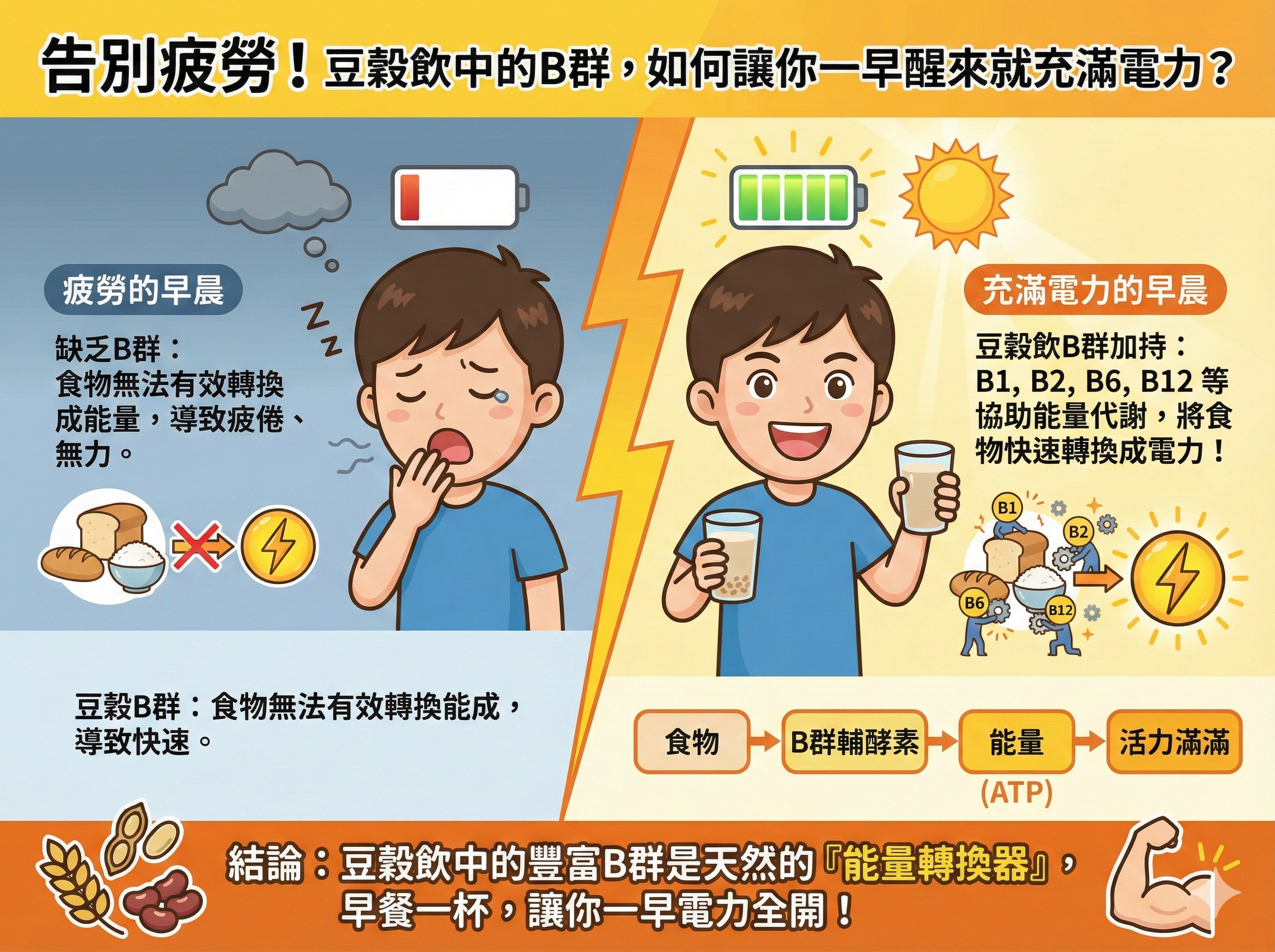 Q013告別疲勞！ 豆穀飲中的B群，如 何讓你一早醒來就充滿電力？