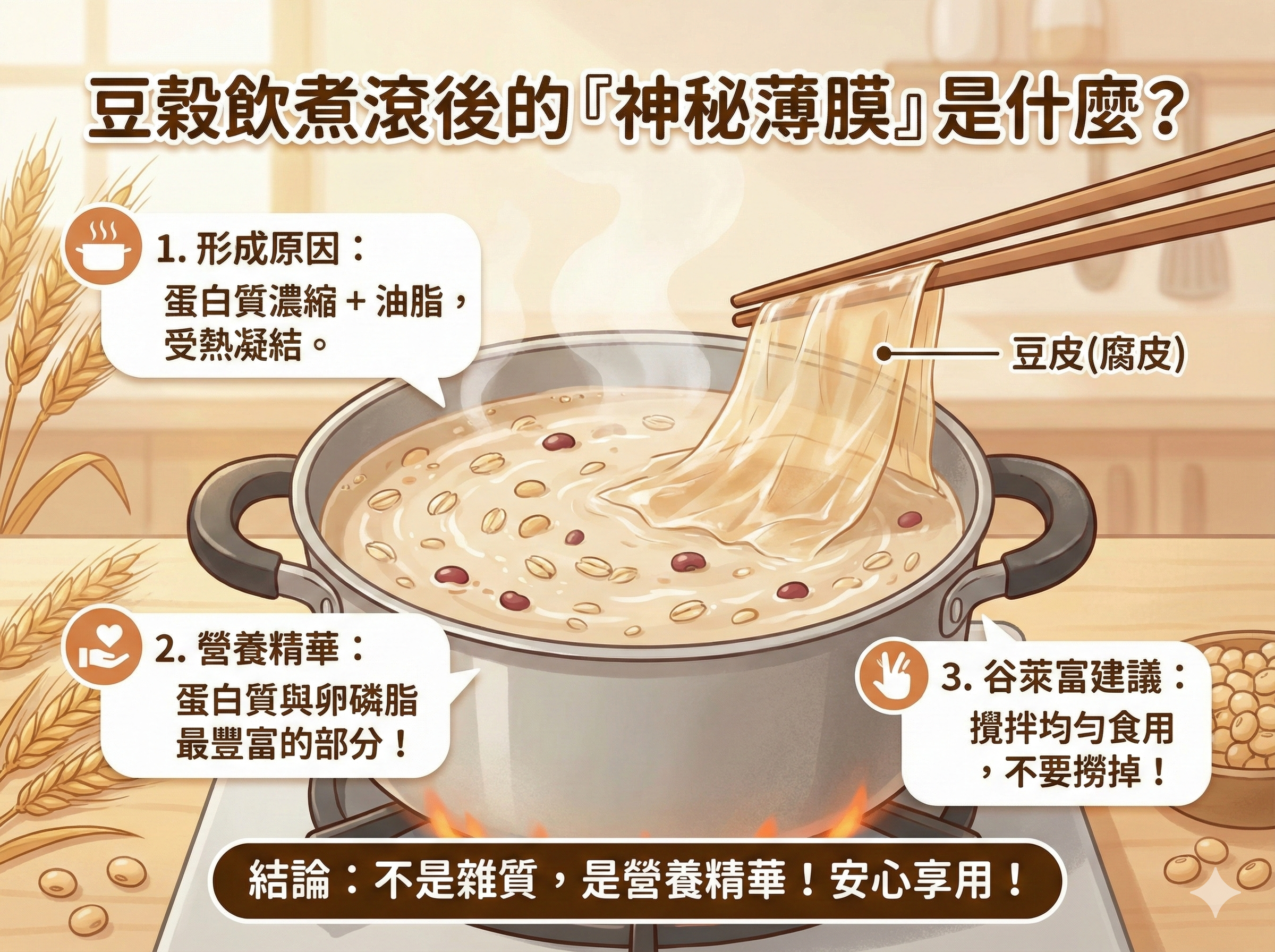 豆榖飲在煮的過程中，發現上面有一塊一塊，薄膜狀的那是什麼?