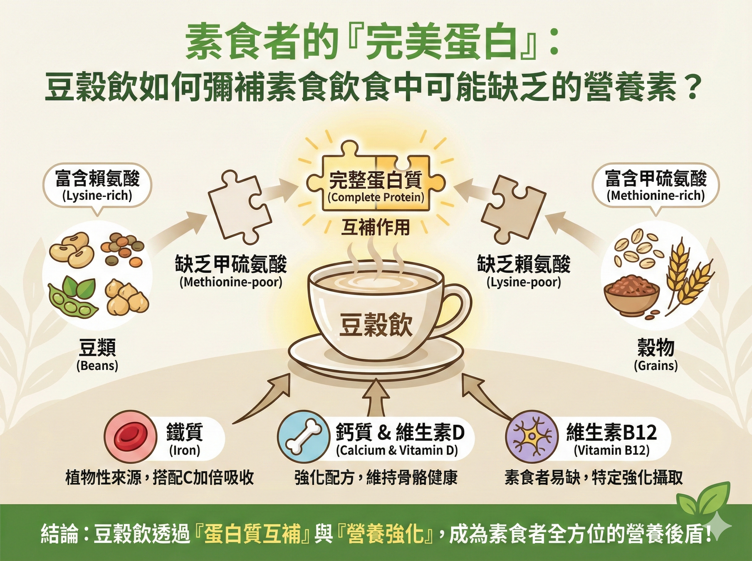 Q033 素食者的「完美蛋白」： 豆穀飲如何彌補素食飲食中可能缺乏的營養素？