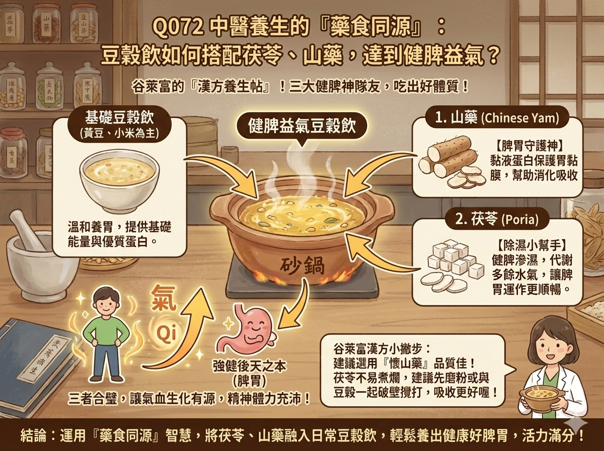 Q072 中醫養生的「藥食同源」： 豆穀飲如何搭配茯苓、山藥，達到健脾益氣？