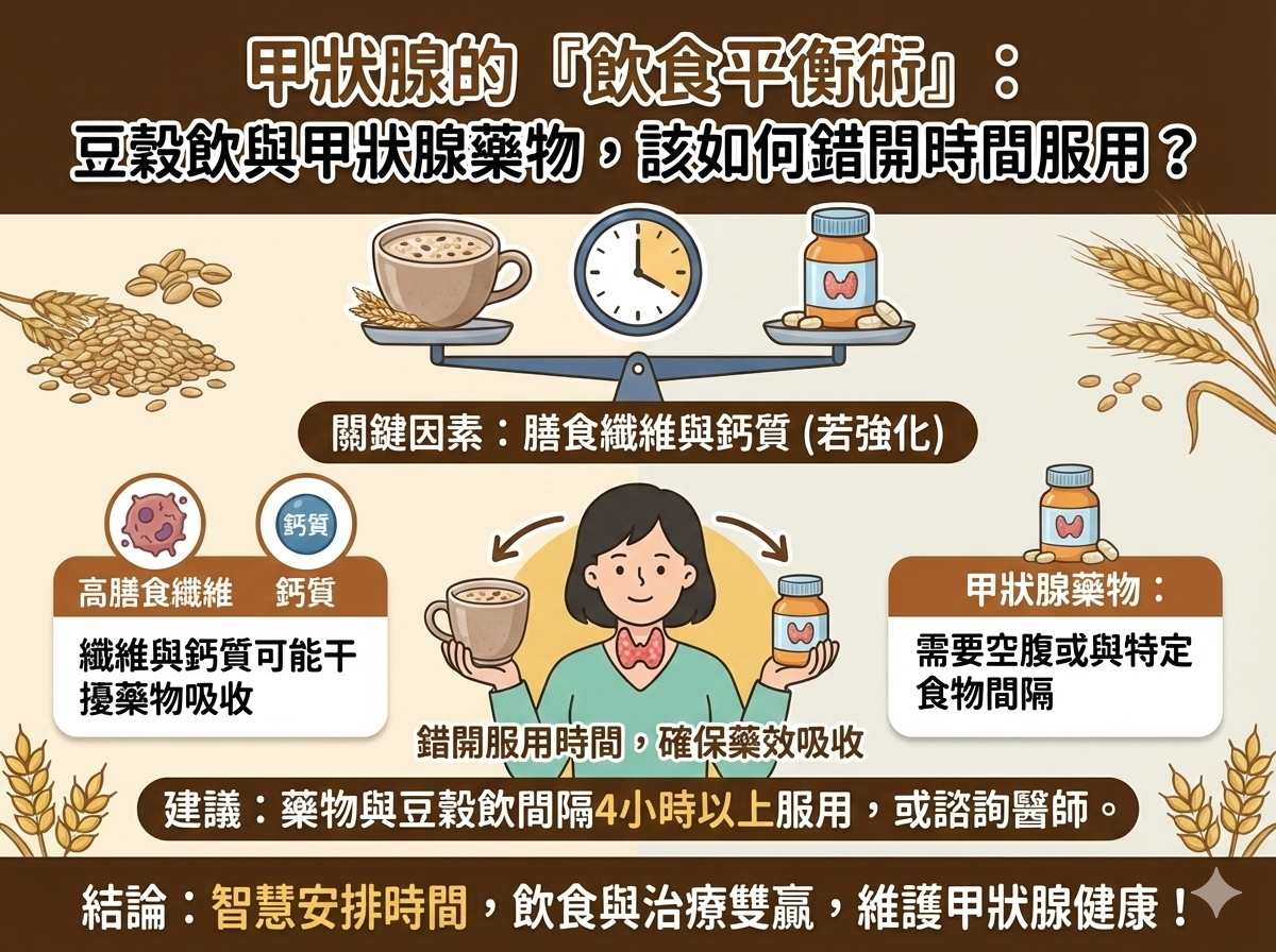 Q052 甲狀腺的「飲食平衡術」： 豆穀飲與甲狀腺藥物，該如何錯開時間服用？